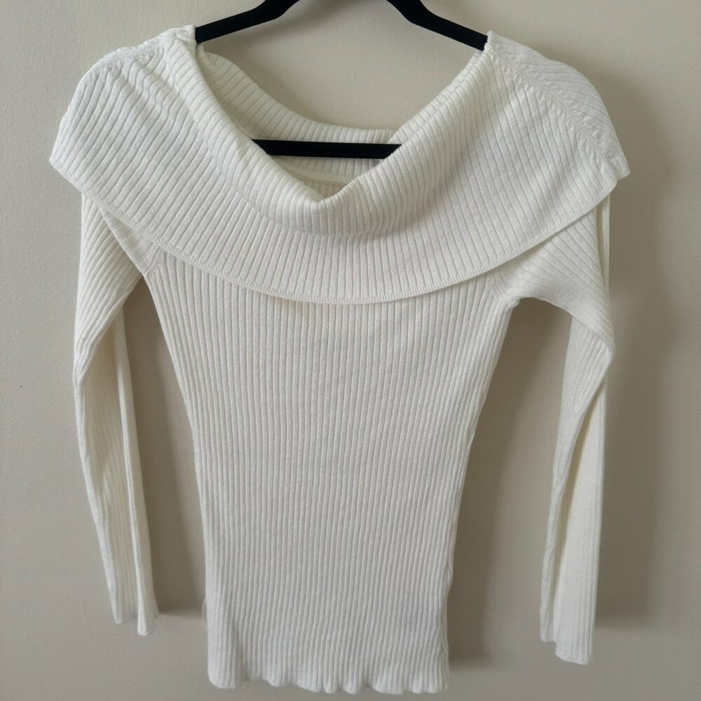 NWOT- J-Lo Cold Shoulder Fold Over Cowl Neck Sweater